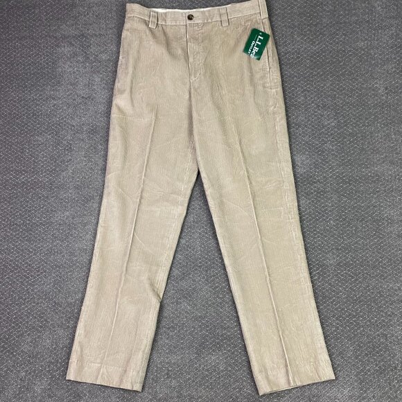 LL Bean Country Corduroy Pants Men's 34 x 34 Khaki Cotton Wide Wale Flat Front - Picture 1 of 14